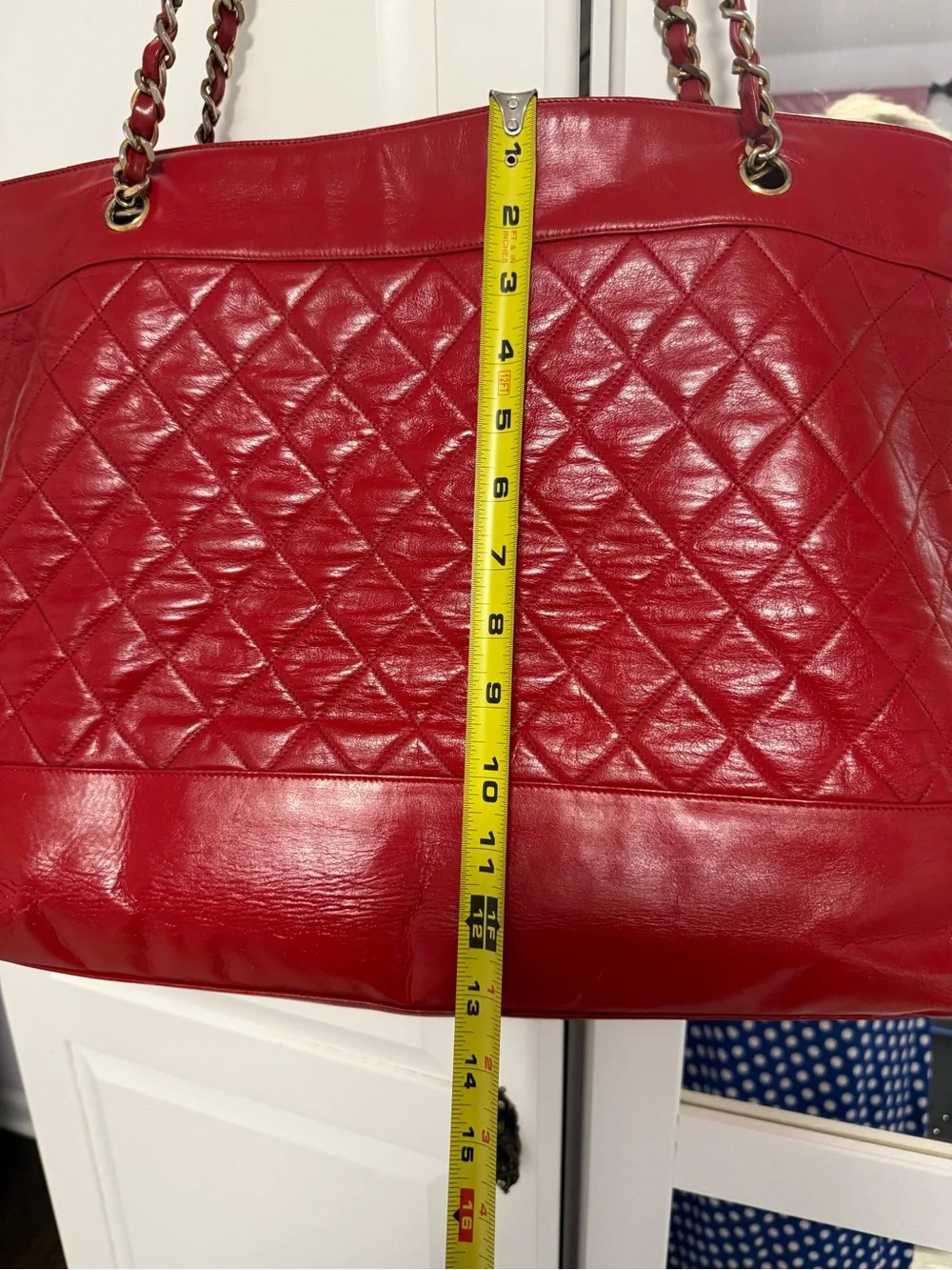 CHANEL Red Quilted Leather Chain-Handle Tote